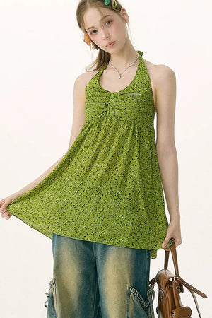 Summer Green Floral Halter Top