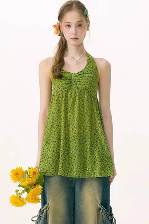 Summer Green Floral Halter Top