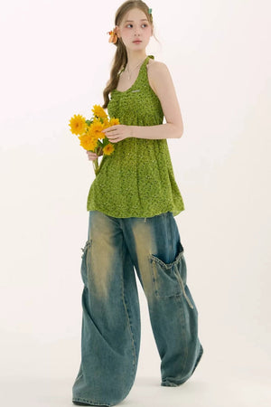 Summer Green Floral Halter Top