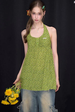 Summer Green Floral Halter Top