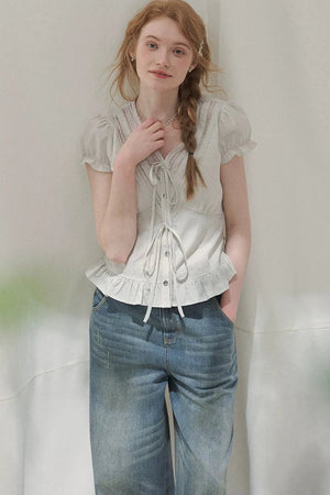 Summer Lace V-Neck Blouse