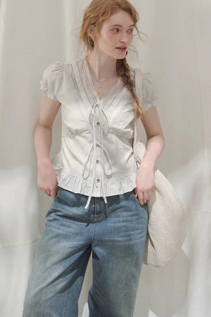 Summer Lace V-Neck Blouse