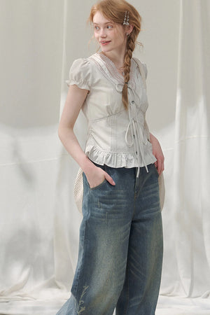 Summer Lace V-Neck Blouse