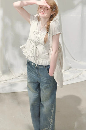 Summer Lace V-Neck Blouse