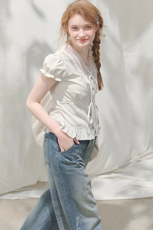 Summer Lace V-Neck Blouse