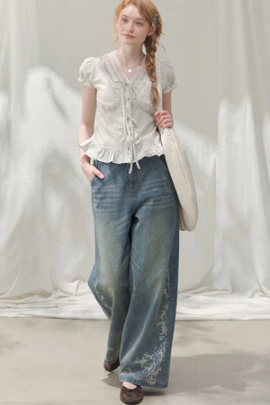 Summer Lace V-Neck Blouse