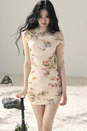 Summer Mesh Floral Fishtail Dress