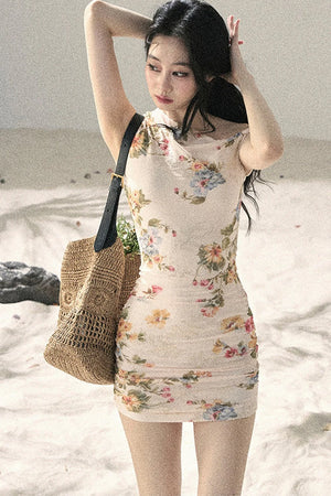 Summer Mesh Floral Fishtail Dress