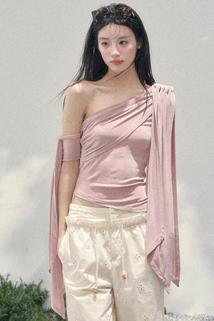 Sunset Coral Asymmetrical Top