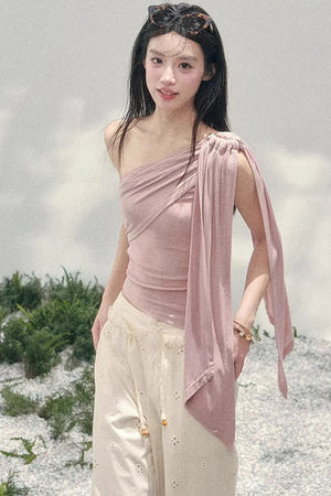 Sunset Coral Asymmetrical Top