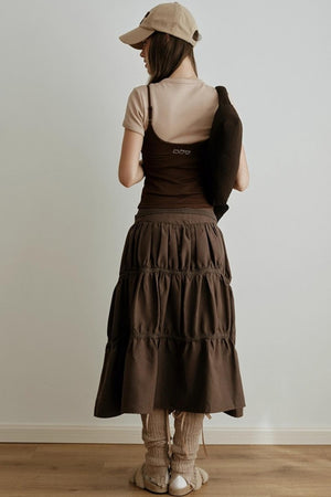 Sunset Suede Spliced Belt Umbrella Skirt