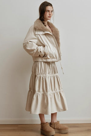 Sunset Suede Spliced Belt Umbrella Skirt