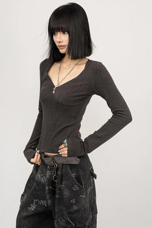 Sweet and Cool Gray Long-Sleeved Top