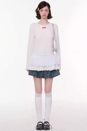 Sweet Bubble Bowknot Denim Skirt