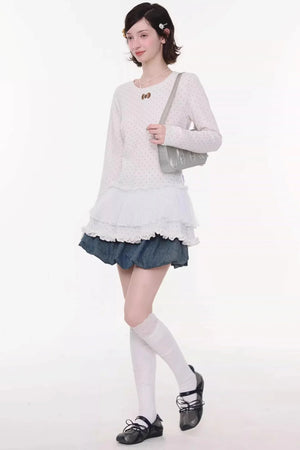 Sweet Bubble Bowknot Denim Skirt