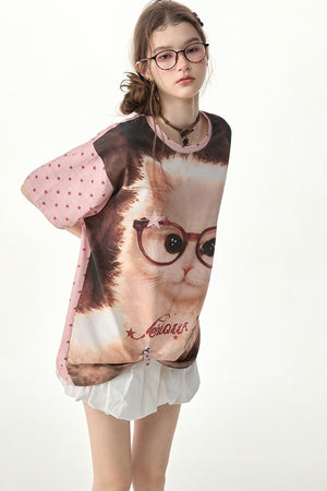 Sweet Cool Cat Print T-Shirt