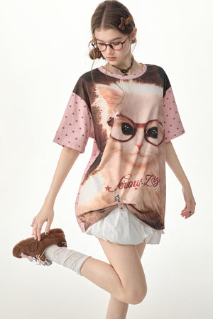 Sweet Cool Cat Print T-Shirt
