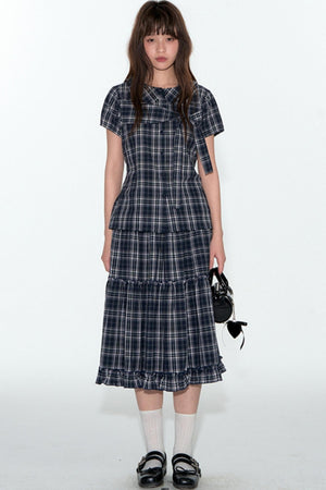 Sweet Cotton Plaid Skirt Set-Up