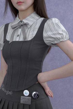 Sweet Fishbone Bubble Sleeve Top Set-Up