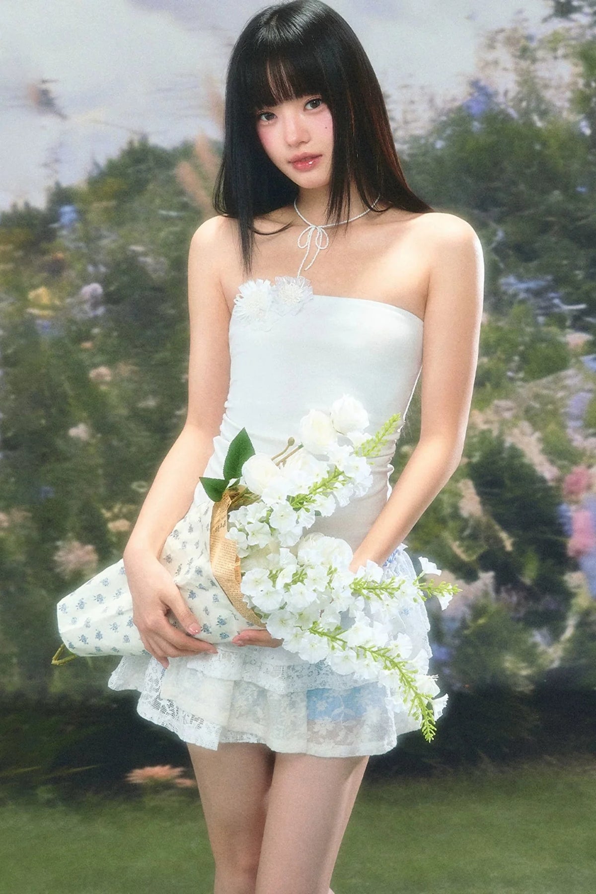 Sweet Floral Tube Top Skirt Set-Up