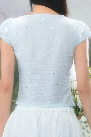 Sweet Girl Lace-Up Puff Sleeve Blouse Set-Up