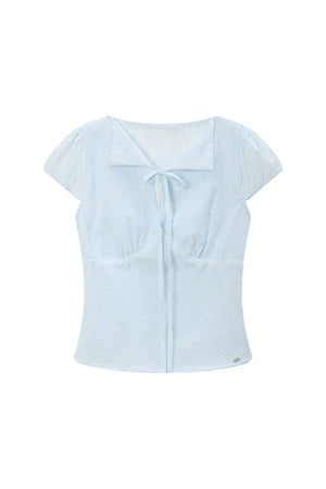 Sweet Girl Lace-Up Puff Sleeve Blouse Set-Up