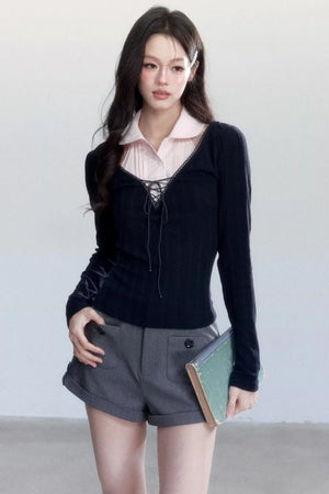 Sweet Knitted V-Neck Top