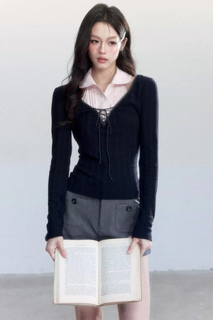 Sweet Knitted V-Neck Top