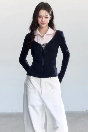 Sweet Knitted V-Neck Top