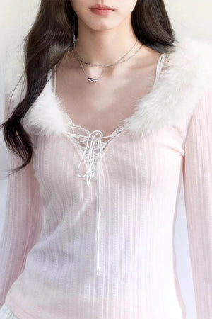 Sweet Knitted V-Neck Top