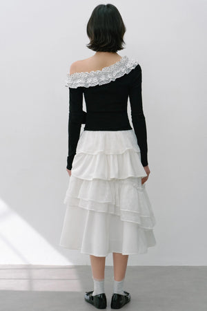 Sweet Slanted Shoulder Long-sleeved T-shirt