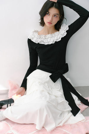 Sweet Slanted Shoulder Long-sleeved T-shirt