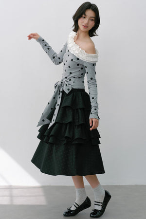 Sweet Slanted Shoulder Long-sleeved T-shirt