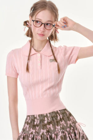 Sweet Twist Pink Knit T-Shirt
