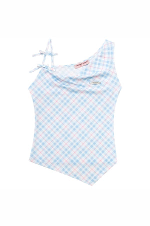 Sweetness Blue Plaid Bowknot Tank Top