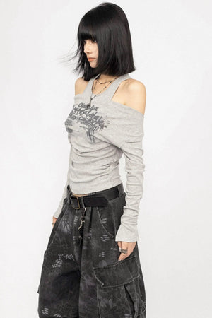 Swing Collar Design Slim T-Shirt