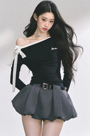 Swirl Waist Slimming Black Top