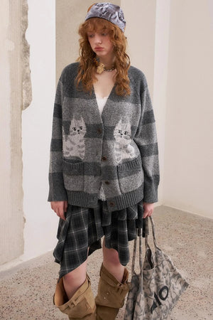 Symmetrical Striped Knitted Cardigan Jacket