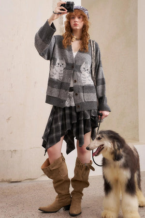 Symmetrical Striped Knitted Cardigan Jacket