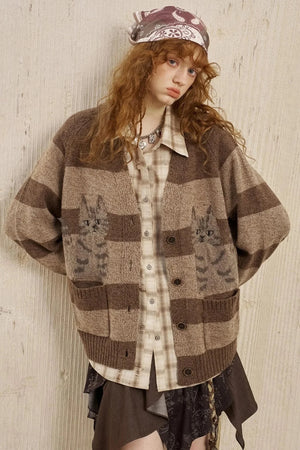 Symmetrical Striped Knitted Cardigan Jacket