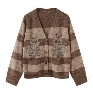Symmetrical Striped Knitted Cardigan Jacket