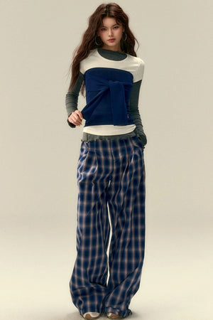 Tailored Plaid Pleated Trousers