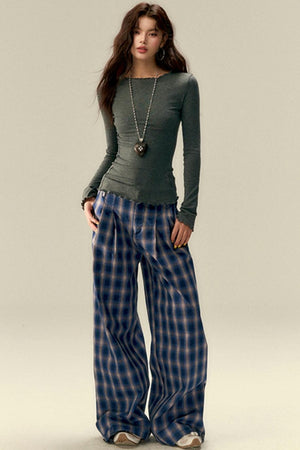 Tailored Plaid Pleated Trousers