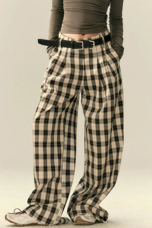 Tailored Plaid Pleated Trousers
