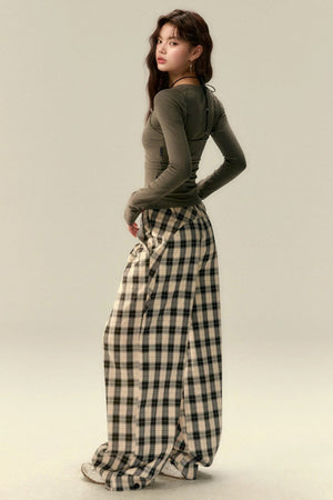 Tailored Plaid Pleated Trousers