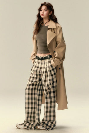 Tailored Plaid Pleated Trousers