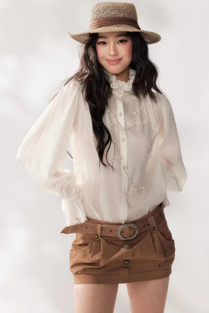 Tassel Ribbon Chiffon Shirt