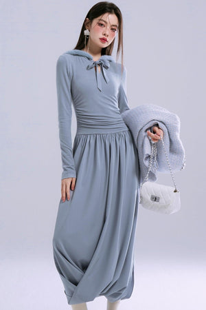 Taylor Grey-Blue Hooded Dress