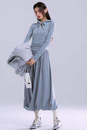 Taylor Grey-Blue Hooded Dress