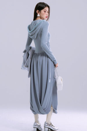 Taylor Grey-Blue Hooded Dress